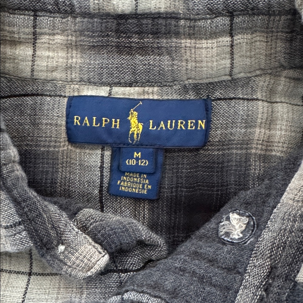 Ralph Lauren Boys Plaid Flannel Long Sleeve Button Down Shirt 10/12 Black Gray - Picture 5 of 6